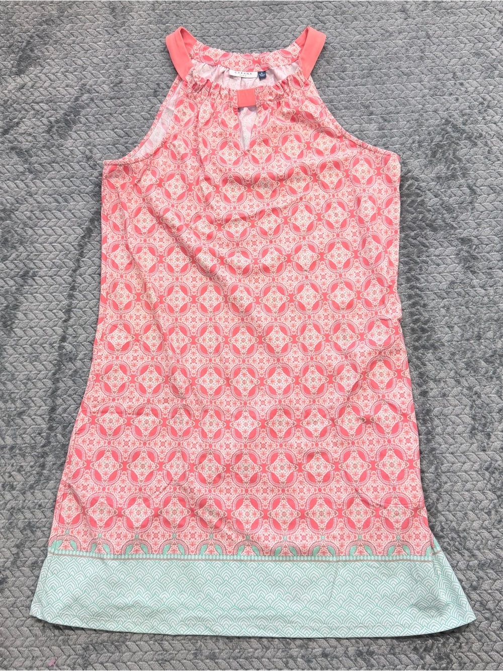 Cabana Life Coral Geometric Halter Neck UPF 50+ Sun Protective Shift Dress Sz M